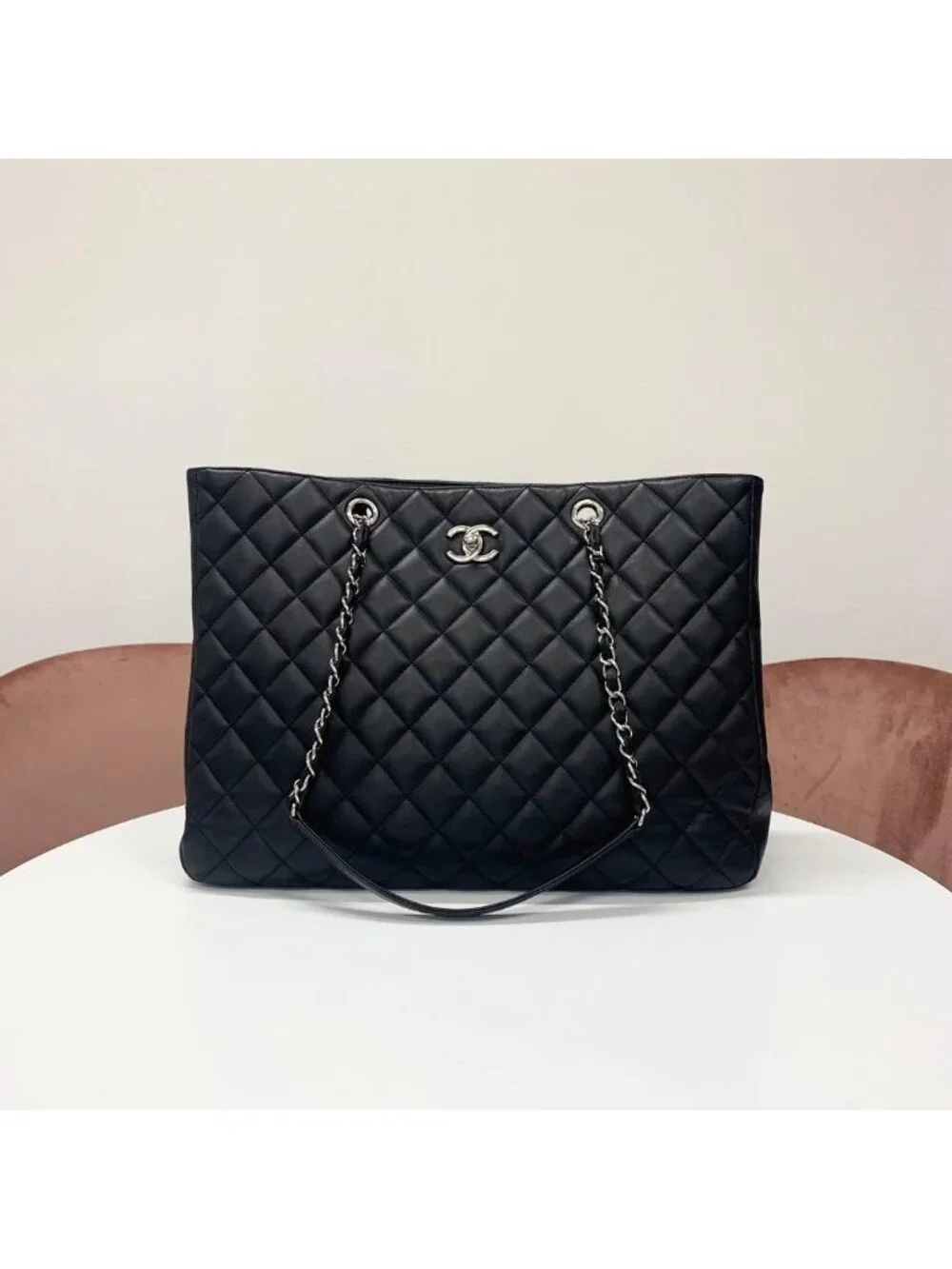 Chanel CC Logo Quilted Lambskin Turnlock Chain Tote